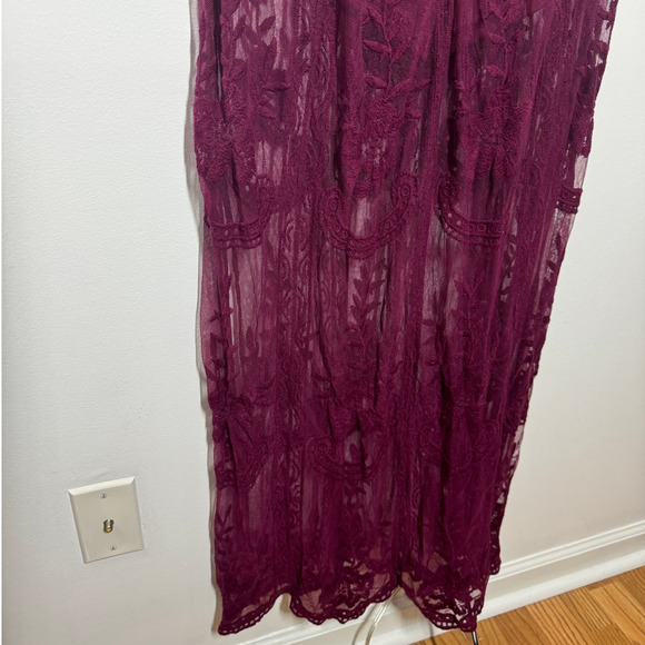 Honey Punch Women S Maroon Romper Dress Dark Romantic Boho Coquette Wine Lace - Picture 5 of 6